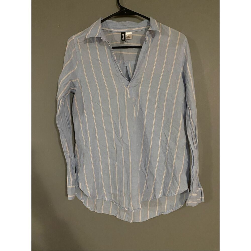 Divided Light Blue And Pink Long Sleeve Deep V Neck Top/Tunic Size 4